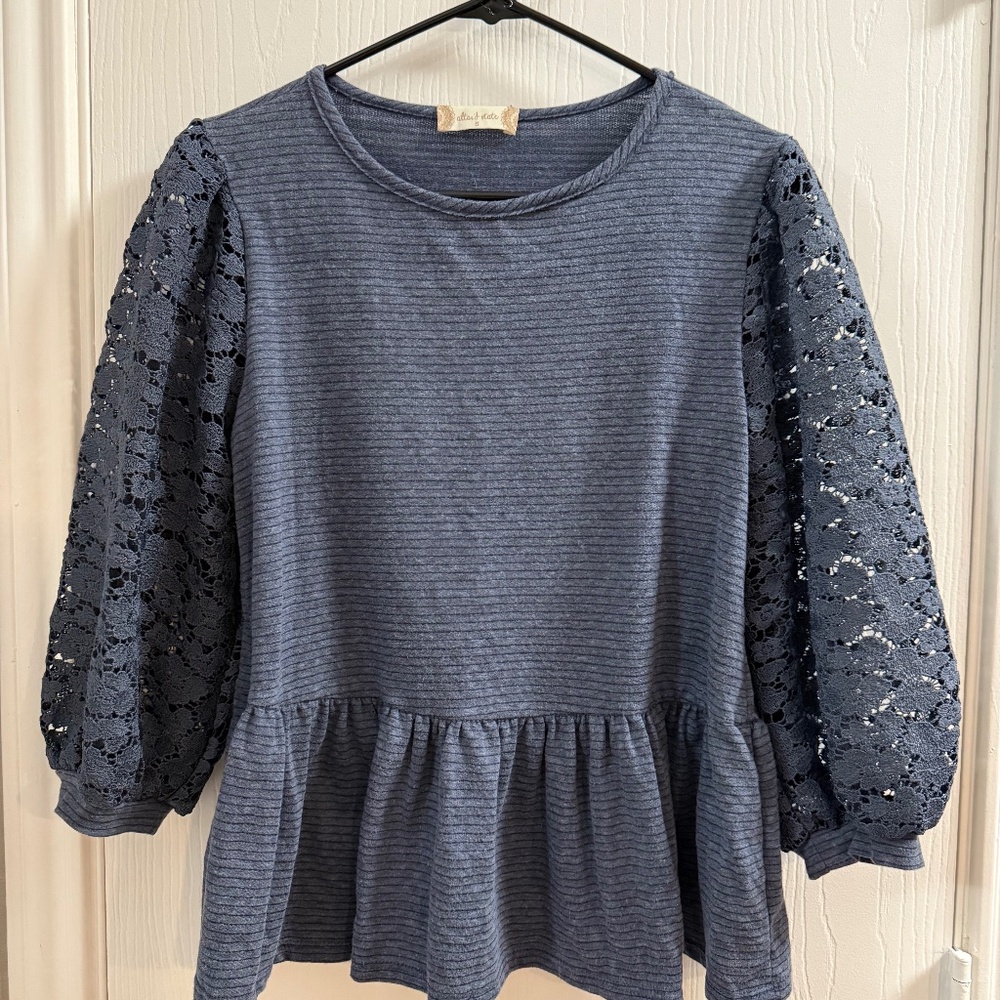 Altar’d State Crochet Sleeve Peplum Top – Size S
